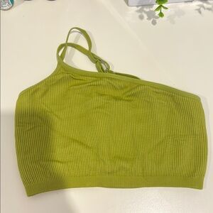 Green Ribbed One-Shoulder sports bra